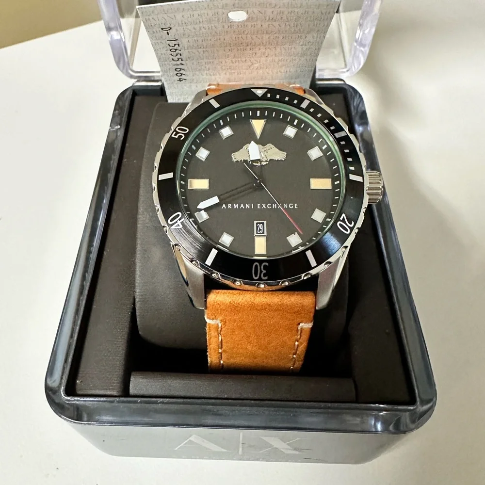 Armani Exchange‎ AX1707 Black Dial Tan Leather Strap Men's Watch